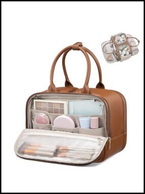 Large PU Leather Toiletry Bag 17 Pockets Travel Cosmetic Organizer